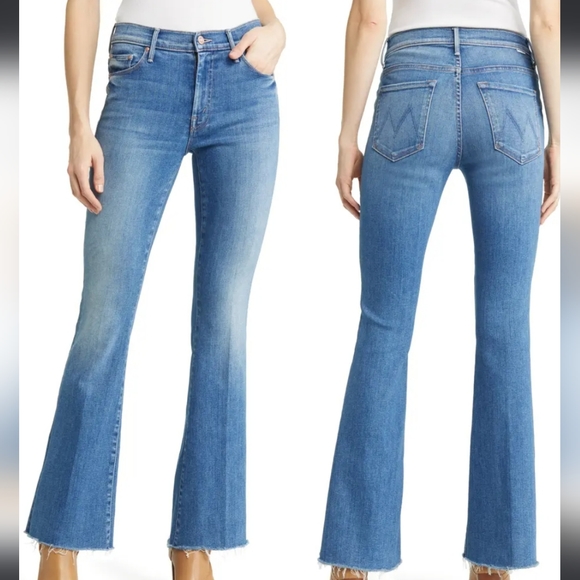 Mother The Weekender Fray Mid-Rise Flared Jeans Sz 25 US Original Blue Denim - Picture 2 of 16